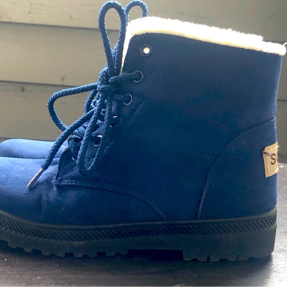 SQL Winter Snow Boots for Women BLUE Suede Fur Lined Ankle Boots Size 37/6.5US